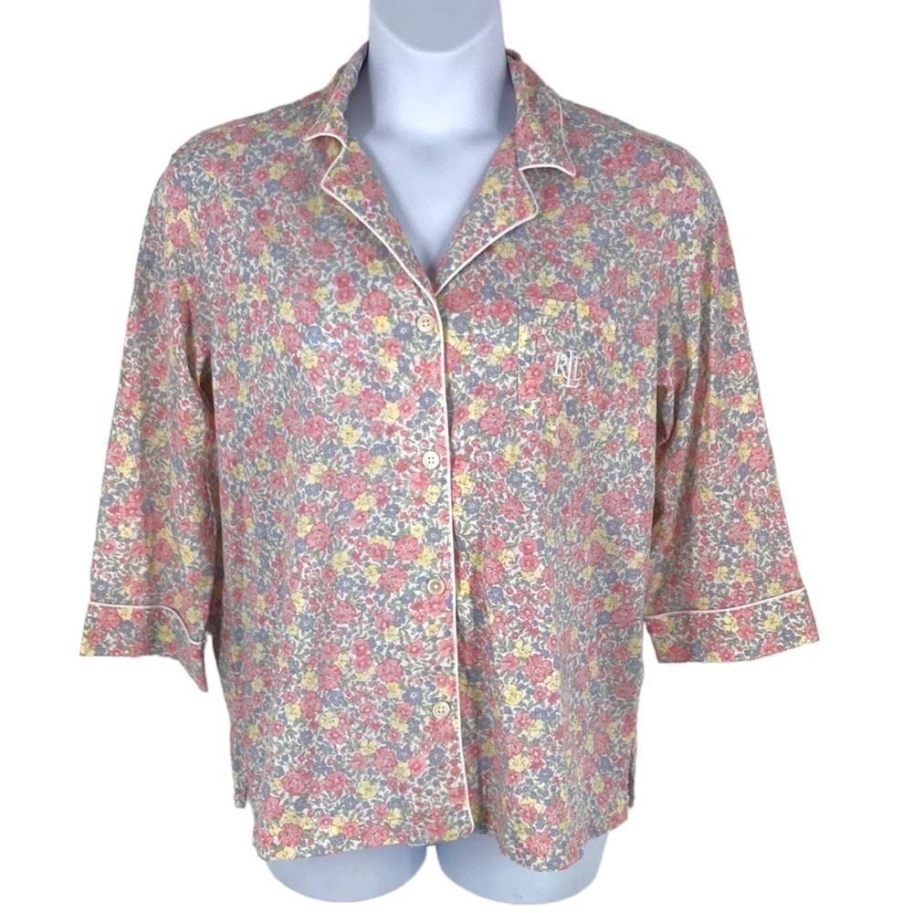 Lauren Ralph Lauren Pink Floral Pajama Top Size Large New